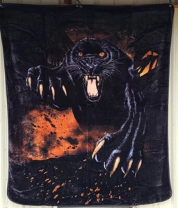 BLACK PANTHER JUNGLE CAT LEOPARD JAGUAR QUEEN SIZE BLANKET BEDSPREAD - Picture 1 of 2