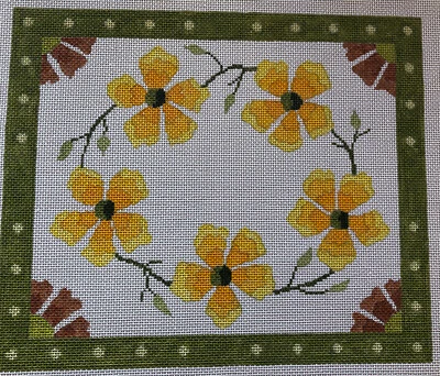 Vintage Handpainted HP Yellow Green Floral Needlepoint Canvas NEW Flowers 13 - Image 1 of 4
