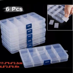 6 Pcs Clear Jewelry Box Plastic Bead Storage Craft Container Earrings Organizer - Picture 1 of 12