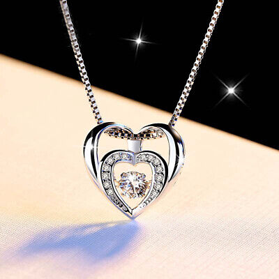 925 Sterling Silver Double Heart Pendant Chain Necklace Womens Jewellery New UK • 4.26£