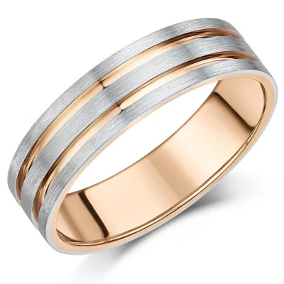Palladium 950 and 9ct Rose Gold Ring  6mm Men's Two Tone Ring - Image 1 of 2