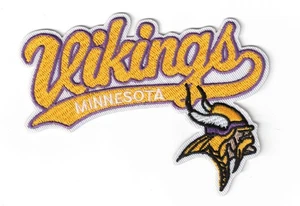 Minnesota Vikings Script Team Logo NFL Embroidered 4in Iron / Sew-On Patch - Picture 1 of 2