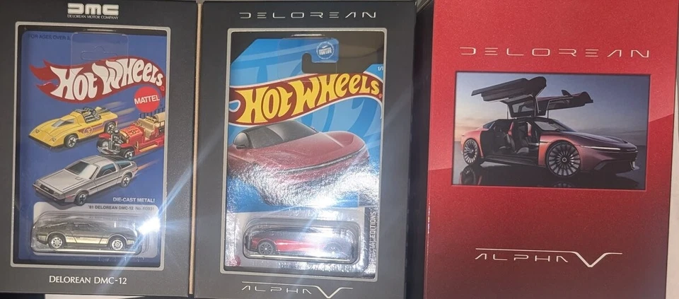 HOT WHEELS Mattel Creations DMC-12 DeLorean & Alpha V RLC Collectors 2 Car Set