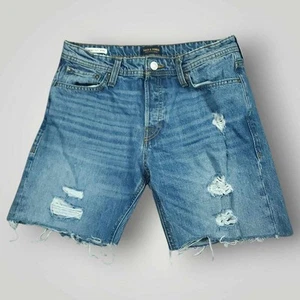 Jack & Jones Jean Shorts Mens 31 Cutoff Low Rise Button Fly Boyfriend Distressed - Picture 1 of 10