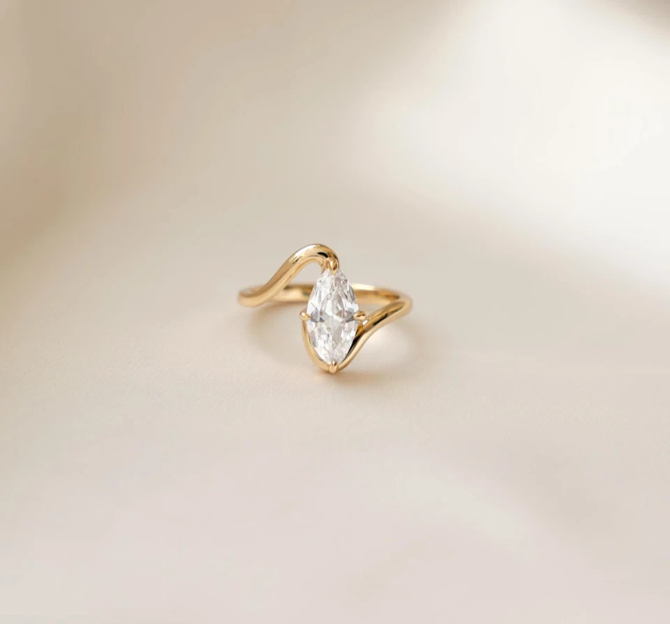 9k Solid Gold Lab Grown Diamond Wedding Rings Marquise Cut Rings gifts for him - Image 1 of 4