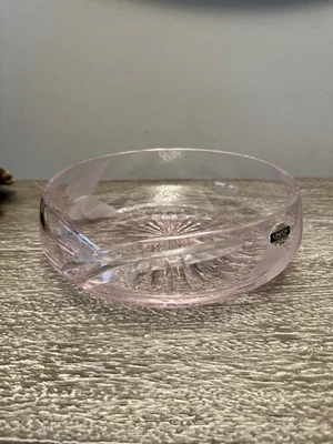 RARE ~ Oneida Mink Pink Lead Crystal Low Bowl Hand Blown Pale Pink - Image 1 of 4