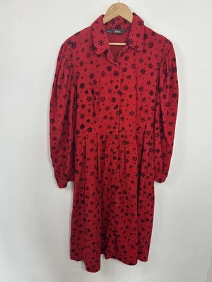 Vestido de Navidad vintage Woolrich rojo pana botón delantero copo de nieve Reino Unido 16  Foto 1 de 4