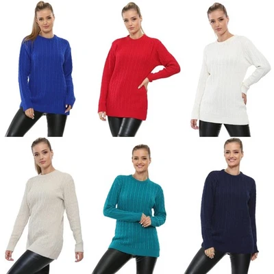 Womens Jumper Knitted Round Neck All Over Cable Long Sleeve Super Soft Knit - Image 1 of 4