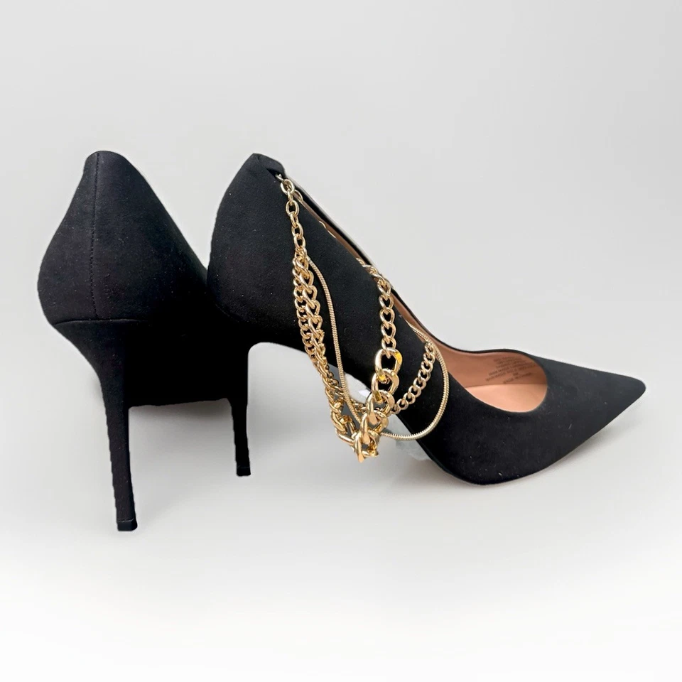 INC International Concepts Sadelle cadena al tobillo tacón de tacón sintético gamuza negro 9 nuevo sin caja Foto 1 de 4