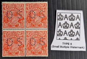1927 Australia Blk 4x1.5d G Scarlet KGV stamps SMWMK P14.25X14 OS Perf Mint $240 - Picture 1 of 3