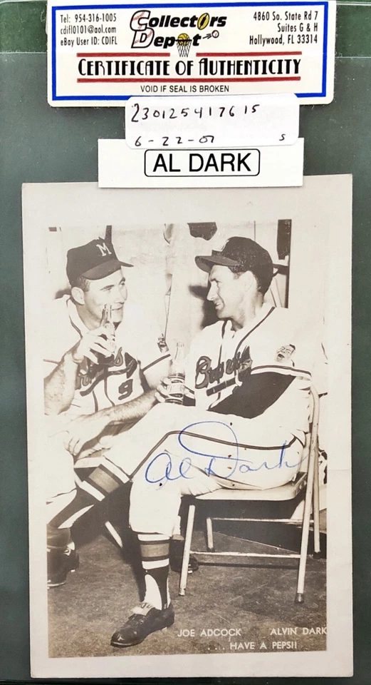 ALVIN DARK BASEBALL AUTOGRAPH PHOTO WITH CERTIFICATE OF AUTHENTICITY - Image 1 of 1