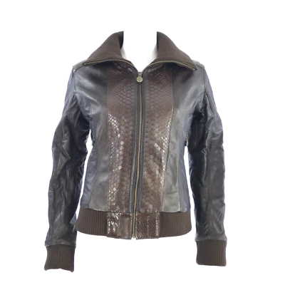 Womens Leather Jacket Exotic Leather Vintage Aviator Brown Y2K Slim Fit size 10 - Image 1 of 4
