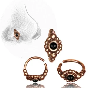 SINGLE 20G TRIBAL ROSE BRASS NOSE RING 7MM RING NOSE STUD HELIX 20G ONYX STONE - Picture 1 of 1