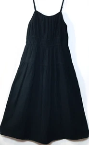 Old Navy Midi Tiered Sun Dress Smocked Cotton Black Flowy Cami Pocket Boho Flare - Picture 1 of 10