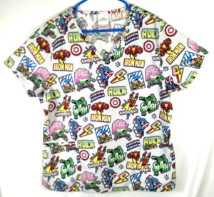Marvel Avengers Nurse Scrub Top Short Sleeves Women's Size Lg 100% Cotton - Picture 1 of 4