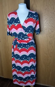 Joanie stretch wrap dress Size UK 12 vibrant cloud & stars pattern multi-colour - Picture 1 of 11