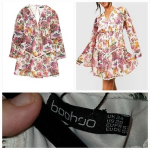 Boohoo Mini Dress Floral Dobby Skater Ruffle Chiffon Size 20 Tiered Plus - Picture 1 of 10
