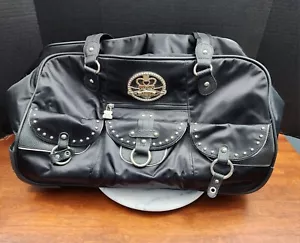 KATHY VAN ZEELAND OVERNIGHT LUGGAGE BLACK STUDS ON WHEELS TRAVEL BAG VACATION - Picture 1 of 9