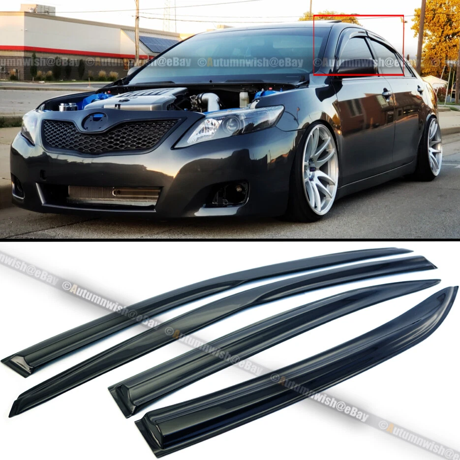 Fits 07-11 Toyota Camry SE Mugen Style 3D Wavy Black Tinted Window Visor Vent Foto 1 de 3