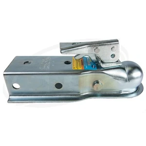 Zinc Plated Towing Trailer Coupler W Safety Lock 3500lb 2" Ball 2" Channel - Picture 1 of 3