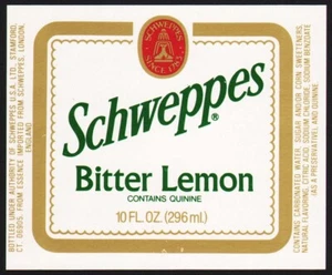 Vintage soda pop bottle label SCHWEPPES BITTER LEMON 10oz size Stamford CT nrmt+ - Picture 1 of 2