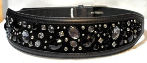 Ann Taylor Black Manmade Upper Leather Lining Sz XS Multi-stone Belt 2-1/8”Wide - Picture 1 of 7