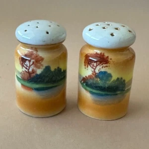 Vintage JAPAN Salt & Pepper Shakers, ISLAND TREE Hand-Painted Ceramic Set - Picture 1 of 10