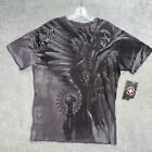 NWT Affliction Live Fast T Shirt Mens Sz L Gray Graphic Skull Cross Wings Velvet