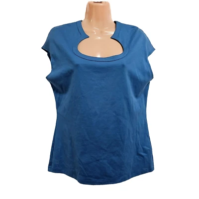 Lafayette 148 New York Women Top Blouse Shirt Size L Blue Cotton Cap Sleeve - Image 1 of 4