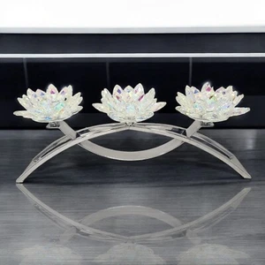 Sagebrook Home Lotus Flower 3 Candle Holder Rainbow Glass Silver Metal Stand - Picture 1 of 20