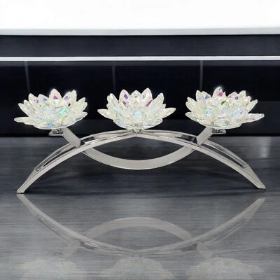 Sagebrook Home Lotus Flower 3 Candle Holder Rainbow Glass Silver Metal Stand - Image 1 of 4