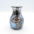 Antique Art Glass Vase with Sterling Overlay, NR