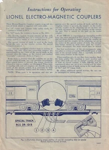 1938 LIONEL -- INSTRUCTIONS FOR OPERATING ELECTRO-MAGNETIC COUPLERS -- 2 PAGES - Picture 1 of 2