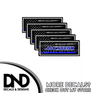 .458 SOCOM Calcomanía de lata de municiones Caja de municiones Pegatina Línea Azul Bandera Americana Paquete de 5 - Imagen 1 de 2
