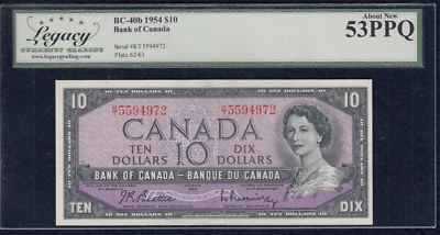 1954 Bank of Canada $10 Banknote - BC-40b - Legacy AU53PPQ - SN:K/T5594972  A19 - Image 1 of 2