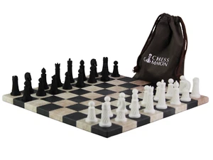 Black Leatherette Personalised 3D Acrylic Staunton Chess Pieces with Drawstring  - Picture 1 of 6