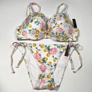 Victoria Secret 38C L Twist Front Push Up Bikini Top Bottom Set Lemon Print - Picture 1 of 10
