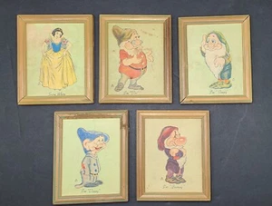 Lot Of 5 VTG 1930's Disney Snow White & 7 Dwarfs Framed Pictures Original Frames - Picture 1 of 21