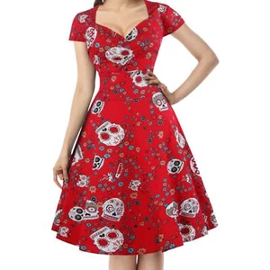 Abito pinup OTEM Sugar Skull Rockabilly nuovo con etichette taglia L - Foto 1 di 7