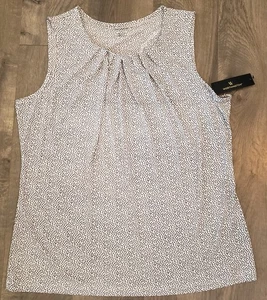 NWT Ladies WORTHINGTON Sleeveless Tank Top w/ stretch White & Black Dots sz L - Picture 1 of 3