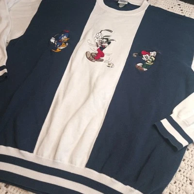 Vtg Disney Store Sweater Mens L Mickey Donald Goofy Golf Hong Kong Embroidered - Image 1 of 4