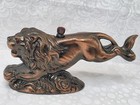 Vintage Leaping Lion Tabletop Lighter Japan WZ1018 Jeweled Eyes Red Button 5.5"