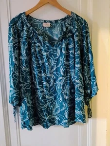 St John's Bay Damen Top Bluse Größe XL V-Ausschnitt fließend Boho Landhausstil - Bild 1 von 6