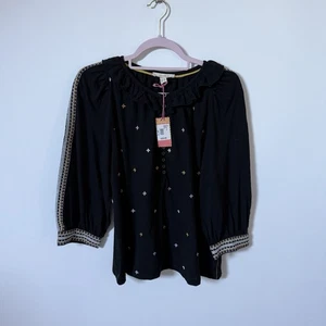 White Stuff Mia Jersey-Top schwarz Stickerei-Detail Damen UK Größe 12 neu mit Etikett - Bild 1 von 7