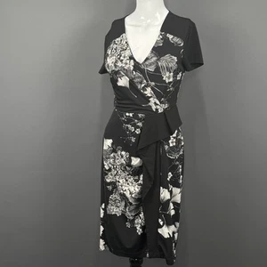 BCBG MAXAZRIA Dress Womens Medium Floral Faux Wrap Ruffle Midi Elegant Occasion - Picture 1 of 12