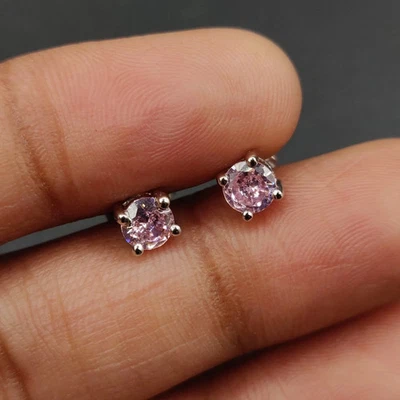 Pendiente para mujer enchapado en oro blanco 14k rosa simulado corte redondo de 3 mm #01 Foto 1 de 3