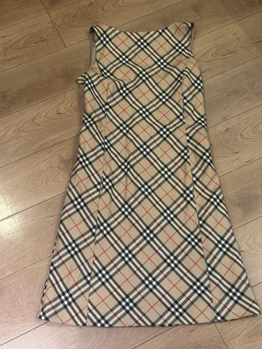Abito Burberry London senza maniche beige lana taglia 38 Nova check logo ricamato