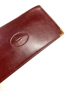 CARTIER VINTAGE MUST CC EMBOSSED LEATHER LONG WALLET BIFOLD FRANCE BURGUNDY RED - Picture 1 of 23