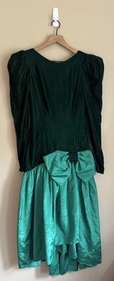 Prom Dress Party 80s 90s Vintage Bow Formal Velvet Womens Size Small Handmade - Image 1 of 4