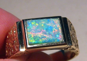 Men' s  Opal Ring , 8.8 grams of Solid 14 k Gold  ,  Nugget style , Brightness 5 - Picture 1 of 12